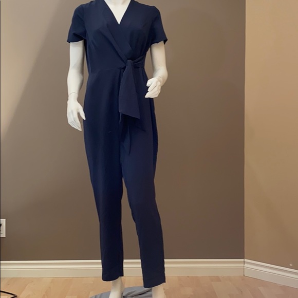 Pants - Navy crepe jumpsuit with tie in front